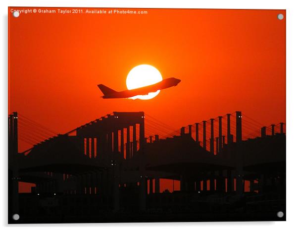 SUNSET TAKE-OFF, B747 Acrylic by Graham Taylor