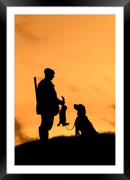 Hunter with Dog at Sunset Framed Mounted Print by Arterra 