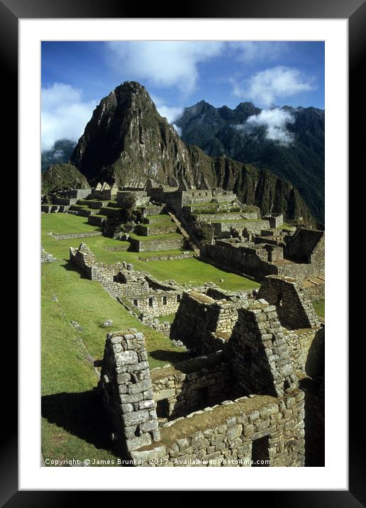 Inca House and Main Plaza in Machu Picchu Peru Framed Mounted Print by James Brunker