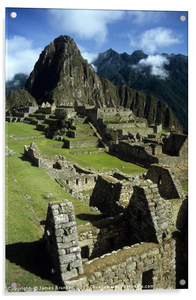 Inca House and Main Plaza in Machu Picchu Peru Acrylic by James Brunker