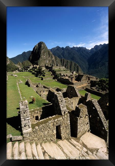 Inca Houses and Main Square in Machu Picchu Peru Framed Print by James Brunker