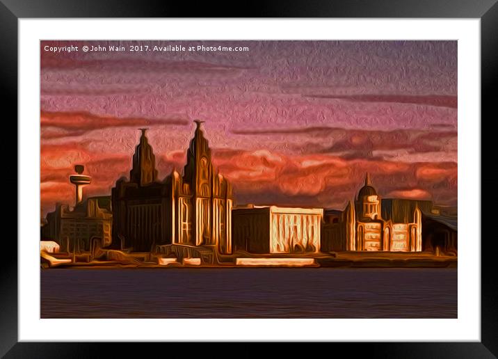 Liverpool Waterfront at Sunset (Digital Art) Framed Mounted Print by John Wain