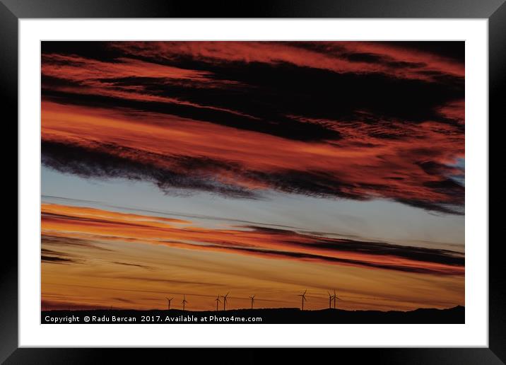 Wind Turbines Farm In The Distance On Beautiful Re Framed Mounted Print by Radu Bercan