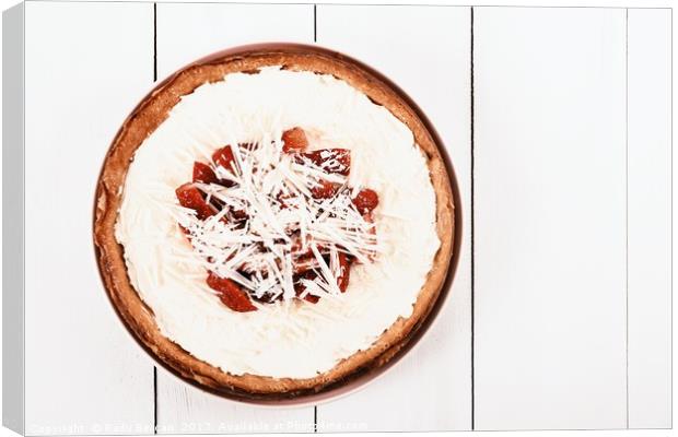 Homemade Strawberry Cheesecake On White Table Canvas Print by Radu Bercan