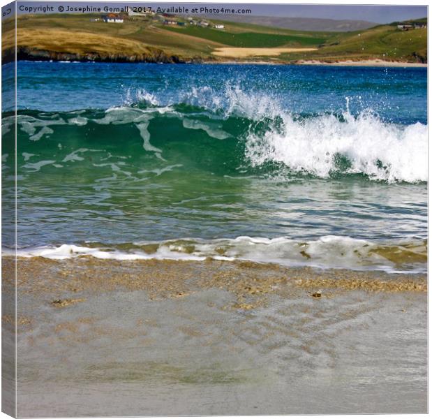 Spiggie beach, Shetland Wave Split Canvas Print by Josephine Gornall