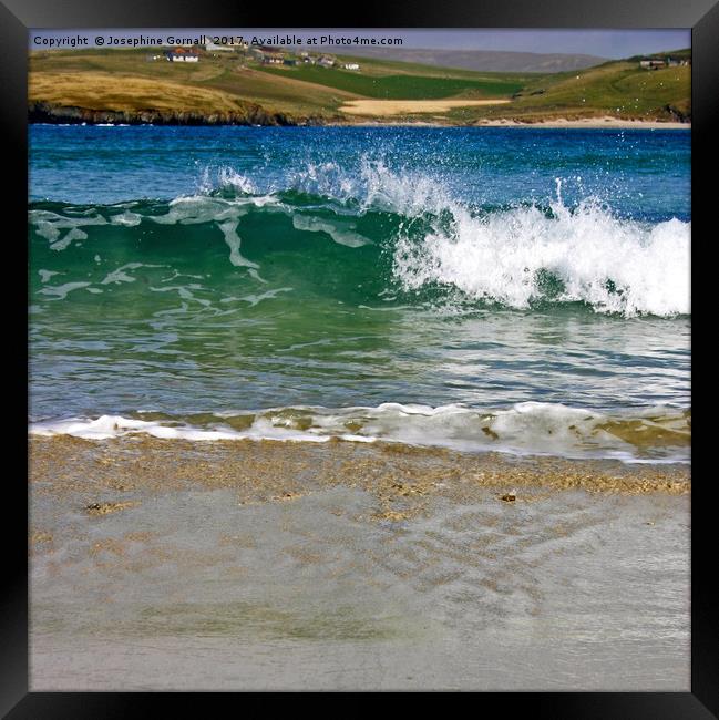 Spiggie beach, Shetland Wave Split Framed Print by Josephine Gornall