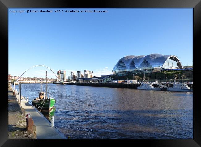 Gateshead Sage and Millenium Bridge.  Framed Print by Lilian Marshall