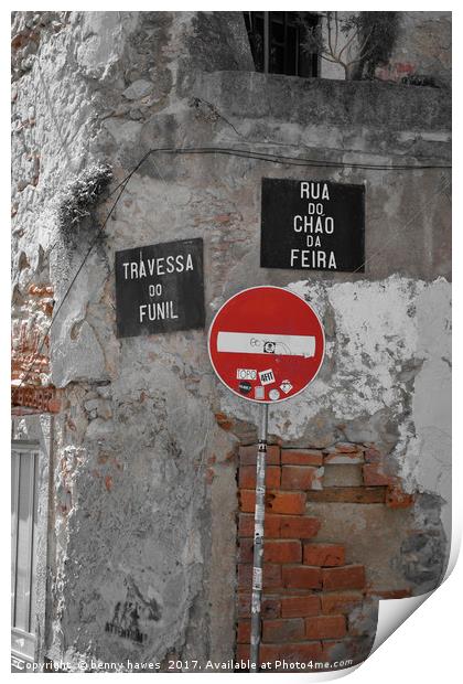 Street Signs in Lisbon Print by benny hawes
