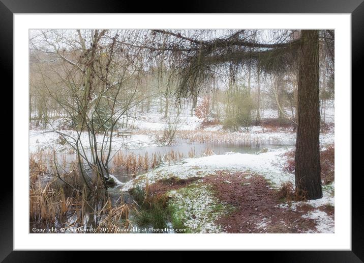 Misty Lake in the Snow Framed Mounted Print by Ann Garrett