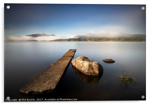 Lifting fog Derwent Water Acrylic by Phil Buckle