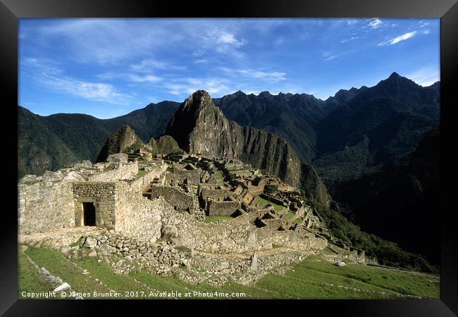 Panorama of Inca Site of Machu Picchu Peru Framed Print by James Brunker