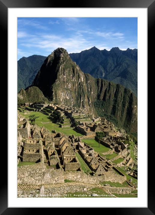 Inca City of Machu Picchu Vertical Peru Framed Mounted Print by James Brunker