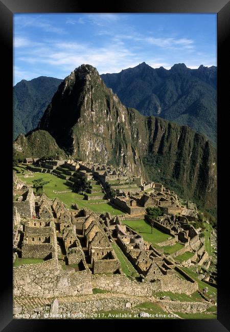 Inca City of Machu Picchu Vertical Peru Framed Print by James Brunker