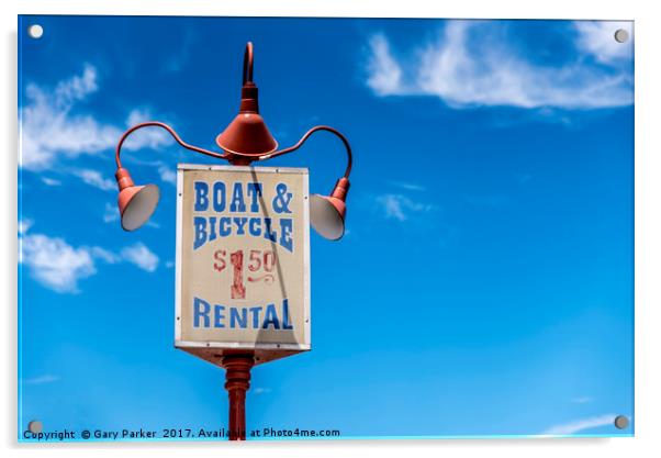 Boat and bikes for rent Acrylic by Gary Parker