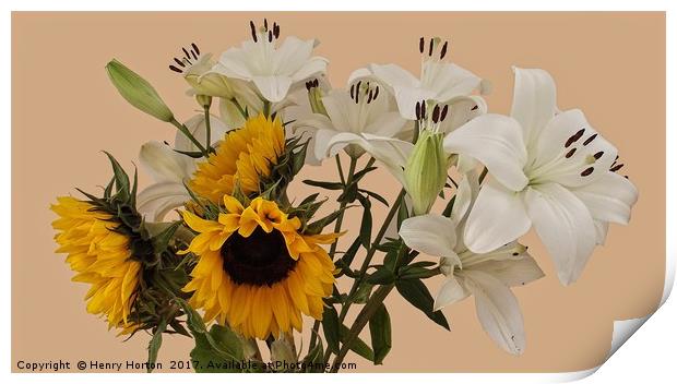 Sunflowers and lilies Print by Henry Horton