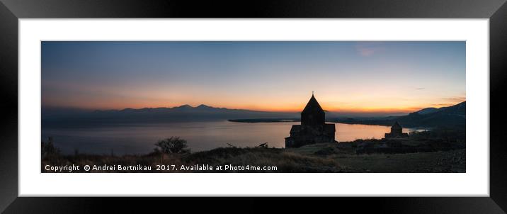 Panoramic view of Sevan Lake at sunset, Armenia Framed Mounted Print by Andrei Bortnikau