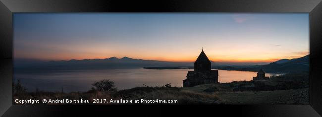Panoramic view of Sevan Lake at sunset, Armenia Framed Print by Andrei Bortnikau