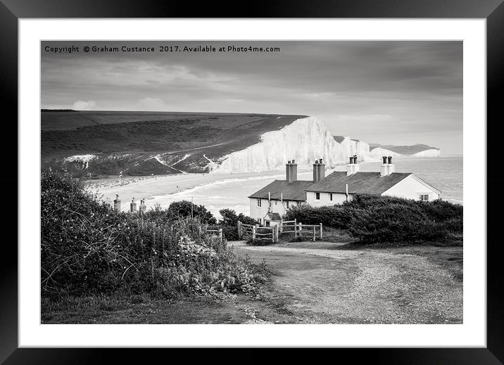 Seven Sisters & Fishermans Cottages Framed Mounted Print by Graham Custance