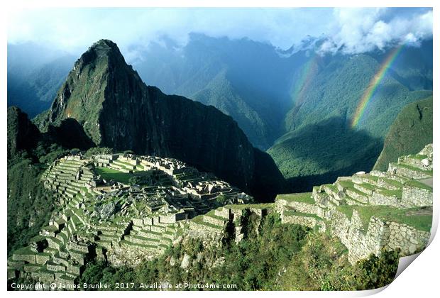 Machu Picchu and Rainbow over Urubamba Canyon Peru Print by James Brunker