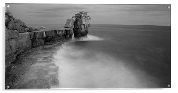 Portland Bill Seascapes in Black and white Acrylic by Ian Middleton
