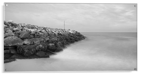 Highcliffe Beach in Dorset in Black and White Acrylic by Ian Middleton