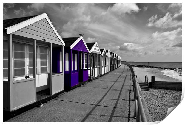 Purple Aubergine Beach Huts in Southwold Print by Paul Macro