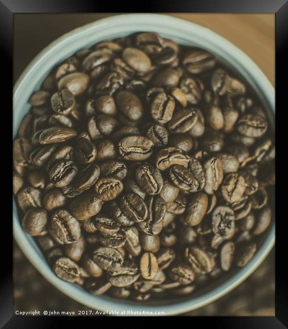 Up close with the coffee beans Framed Print by john mayo