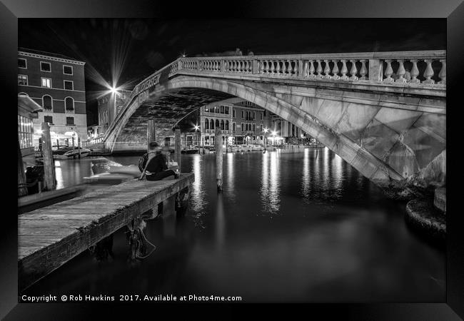 Venitian Bridge in mono  Framed Print by Rob Hawkins