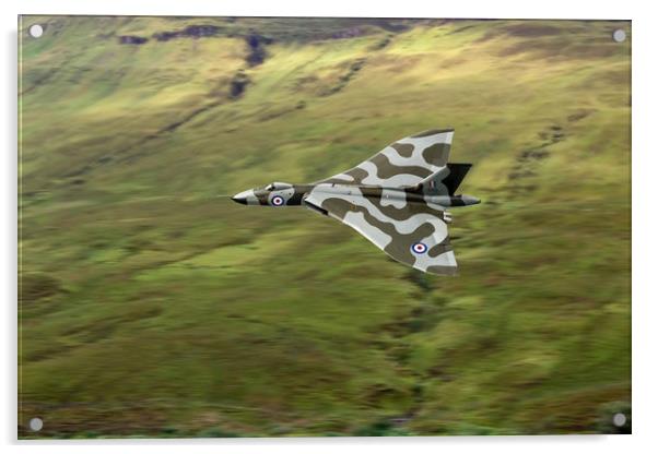 Vulcan B2 low-level against hillside Acrylic by Gary Eason