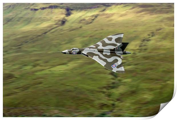 Vulcan B2 low-level against hillside Print by Gary Eason