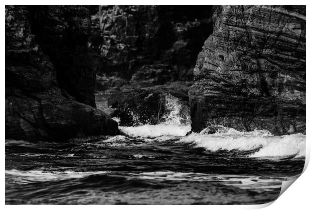Sea and rockface at Perranporth Print by Oxon Images