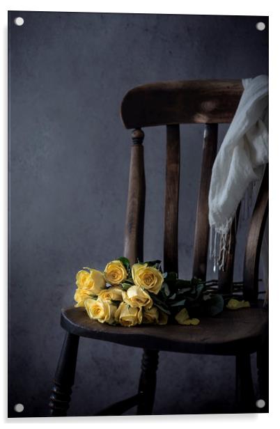 Yellow roses Acrylic by Denitsa Karan