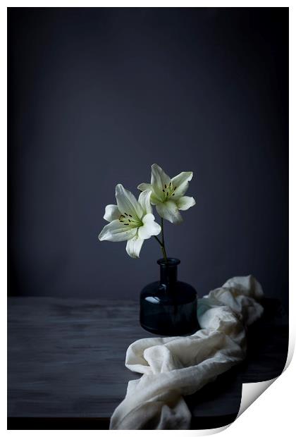 Lillies in a vase Print by Denitsa Karan