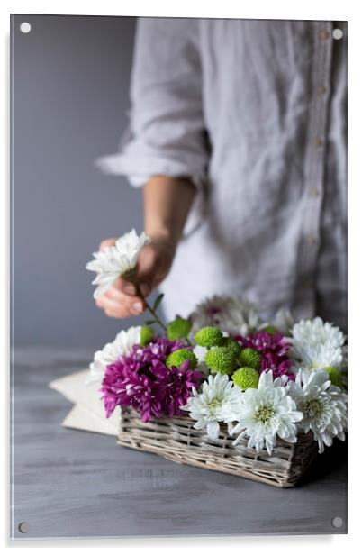 Flower basket Acrylic by Denitsa Karan