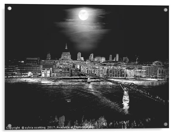 London at night Acrylic by sylvia scotting