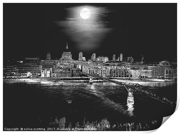 London at night Print by sylvia scotting