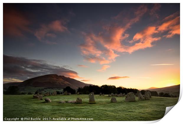 Sunrise at Castlerigg Stone Circle Print by Phil Buckle