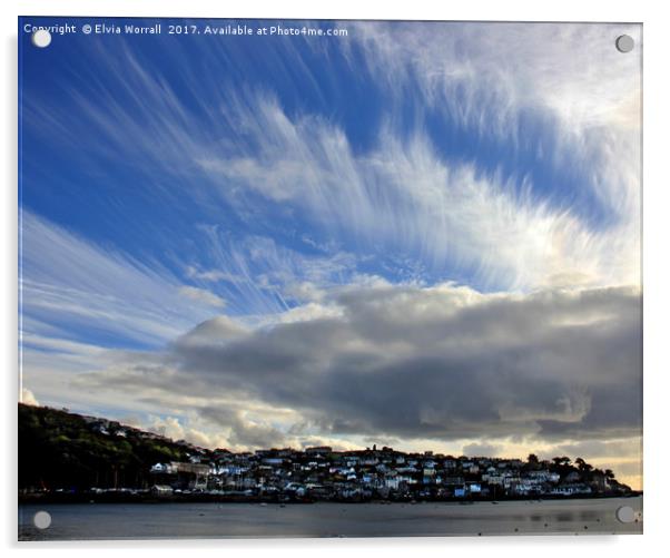 Big skies over Polruan, Fowey Estuary, Cornwall Acrylic by Elvia Worrall