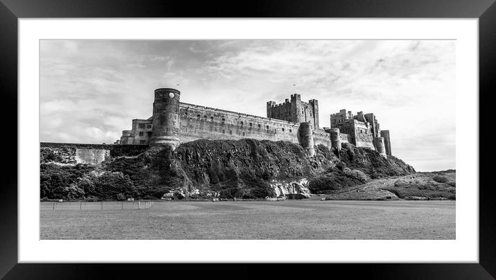 Majestic and Mighty Bamburgh Castle in Mono Framed Mounted Print by Naylor's Photography