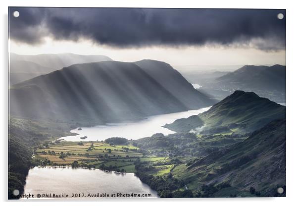 Light Rays over Crummock Water Acrylic by Phil Buckle