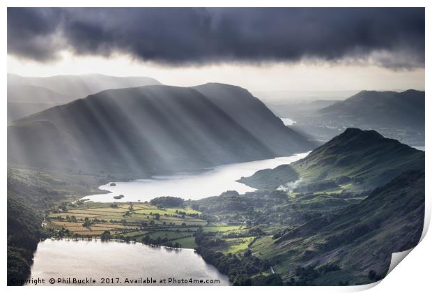 Light Rays over Crummock Water Print by Phil Buckle