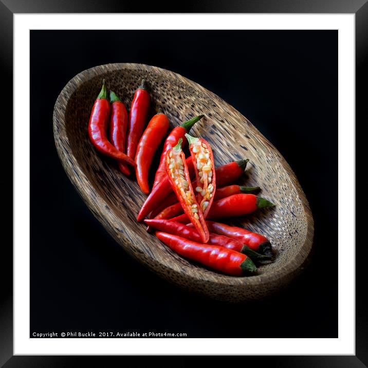 Red Chillies in Bowl Framed Mounted Print by Phil Buckle