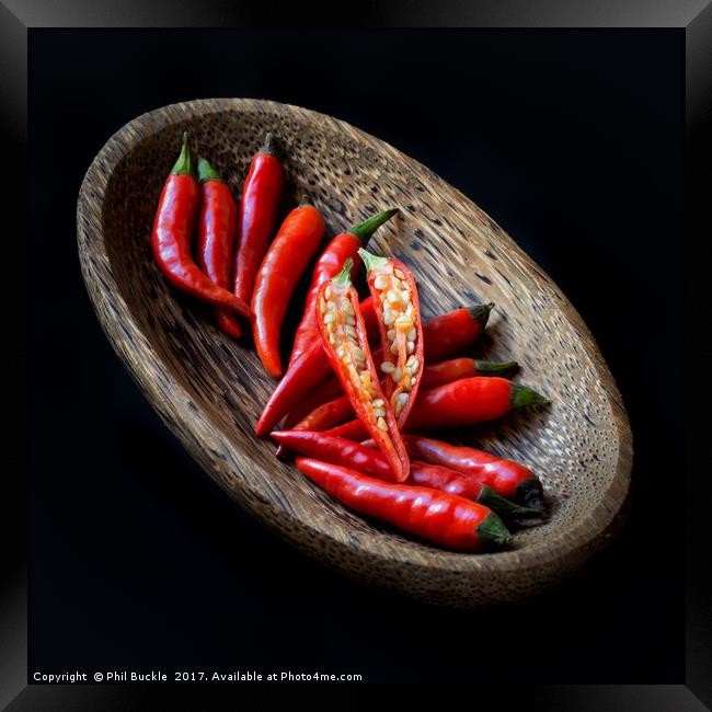 Red Chillies in Bowl Framed Print by Phil Buckle