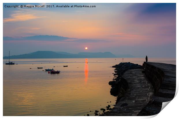 Sunrise on the Cobb, Lyme Regis 2 Print by Maggie McCall
