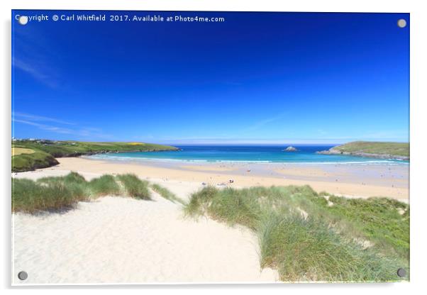 Crantock Bay in Cornwall, England. Acrylic by Carl Whitfield