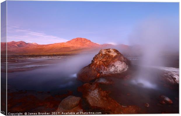 Geyser at El Tatio at Twilight Chile Canvas Print by James Brunker