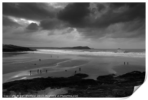 Stormy Polzeath in Cornwall, England. Print by Carl Whitfield
