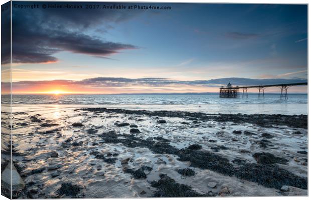 Sunset at Clevedon Pier Canvas Print by Helen Hotson