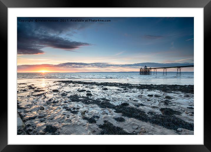 Sunset at Clevedon Pier Framed Mounted Print by Helen Hotson