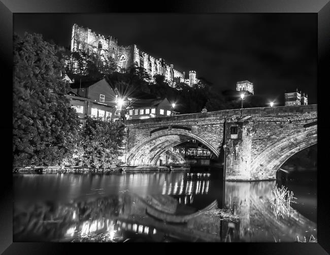  Durham Castle by Night Lights in Black and White Framed Print by Naylor's Photography